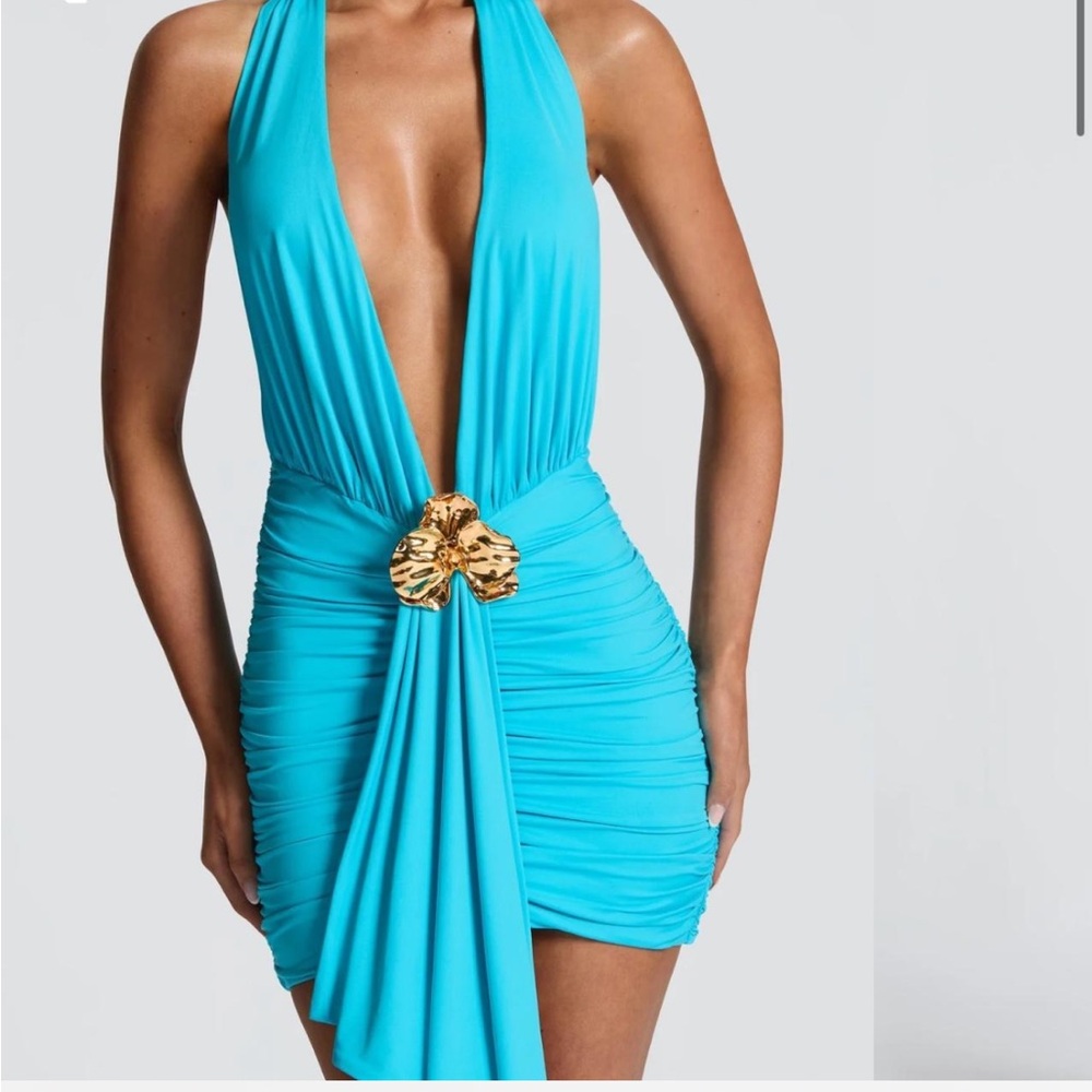 NWT BABYBOO REMI HALTER MINI DRESS IN AQUA SIZE XS